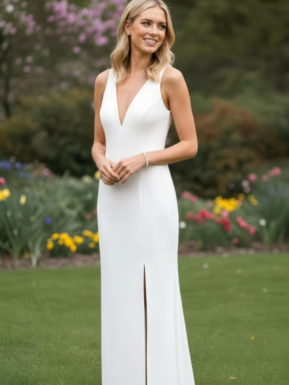 BCBGMaxAzria Plunging Neck Gown Off White NWOT Size 6